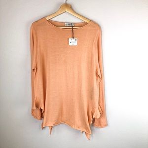 ZARA KNIT PEACH SIDE RUFFLE SWEATER